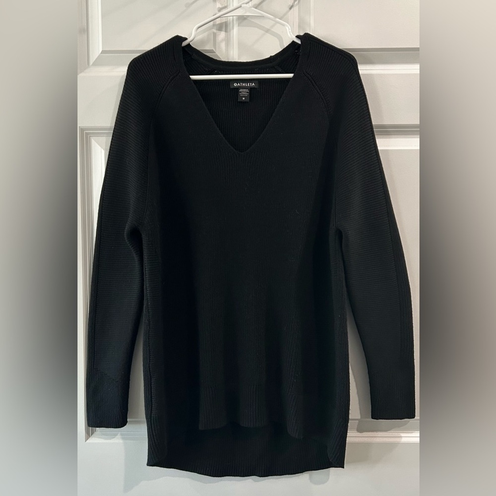 Athleta Hanover Pullover Sweater Extra‎ Fine Merino Wool Blend Black Women M
